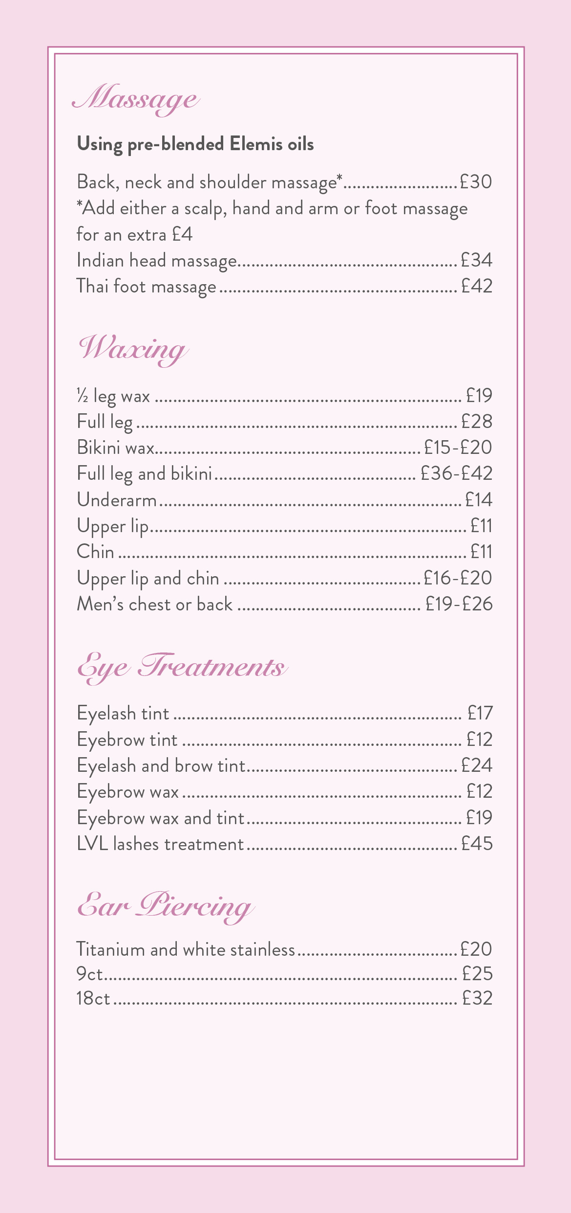 Treatment pricelist page 2
